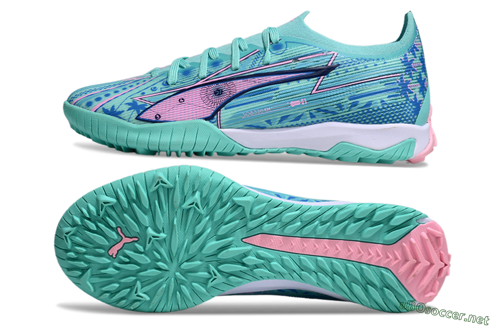 Men's Puma Ultra Ultimate TF Football Shoes - Jade/Blue/Pink 1