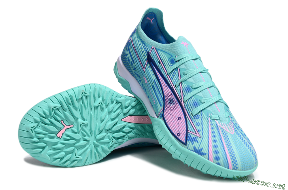 Men's Puma Ultra Ultimate TF Football Shoes - Jade/Blue/Pink 3