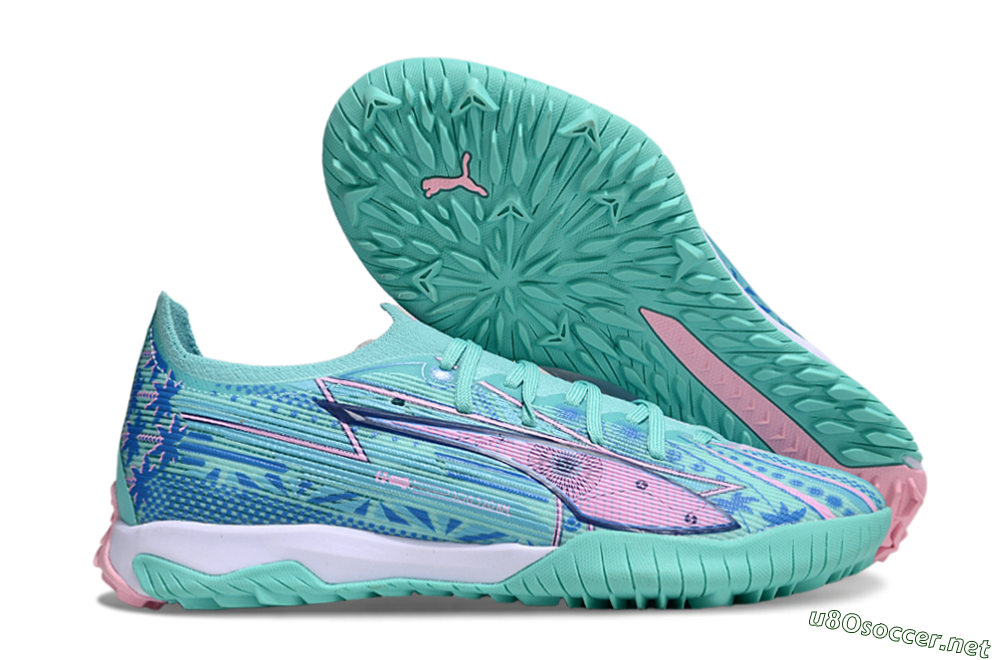 Men's Puma Ultra Ultimate TF Football Shoes - Jade/Blue/Pink 2
