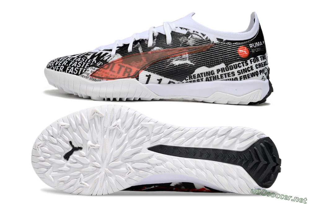 Men's Puma Ultra Ultimate TF Football Shoes - Black/White/Red 1