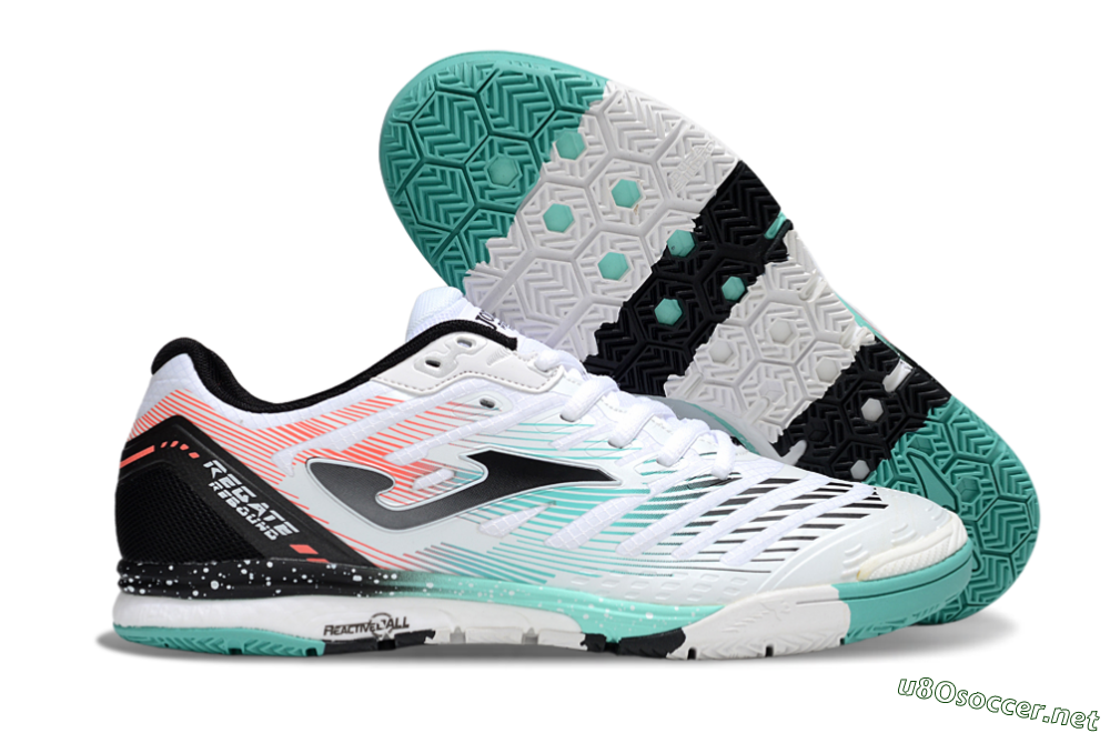 Men's Joma Top Flex IC Football Shoes - White/Jade/Red 2
