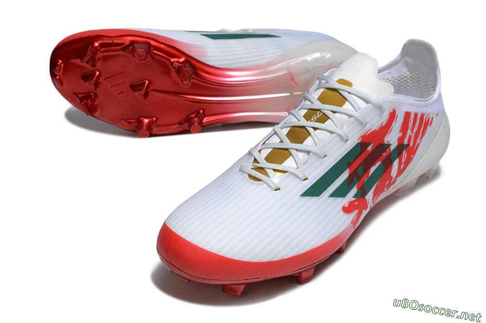 Unisex Adidas F50 Elite FG Football Boots - White/Green/Red 3