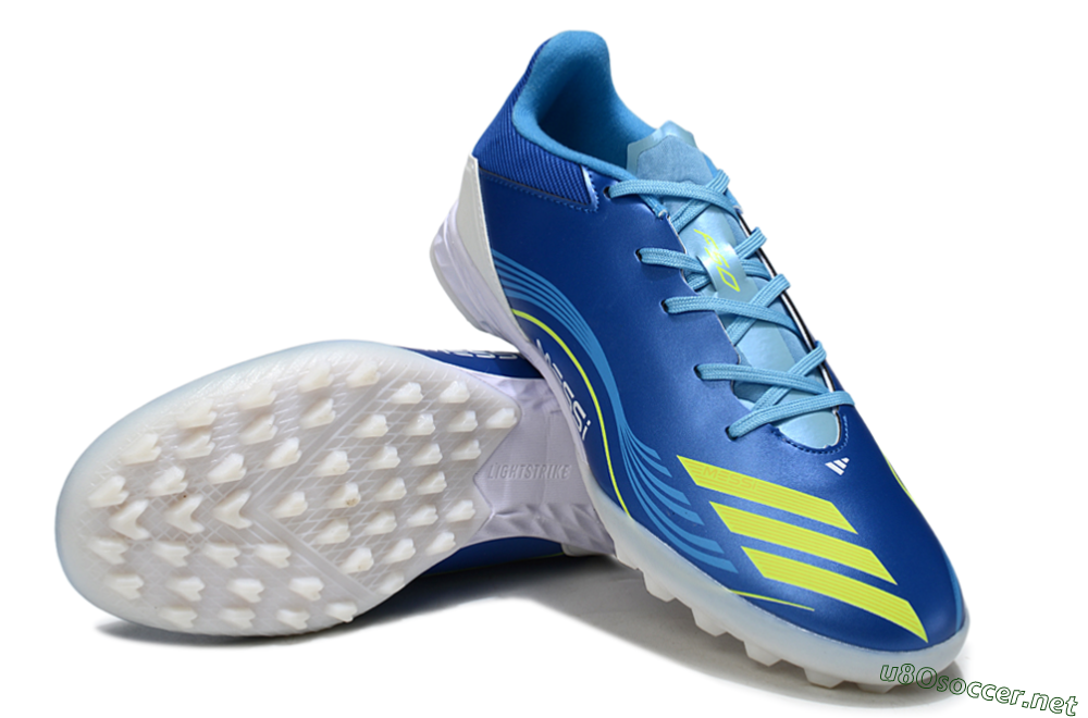Men's Messi x Adidas F50 Pro TF Football Shoes - Blue/Yellow/White 3