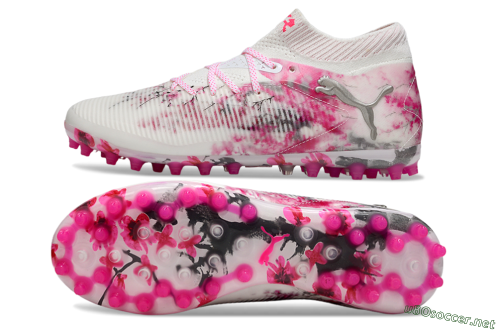 Men's Puma Future 8 Ultimate MG Football Boots - White/Pink/Silver 1