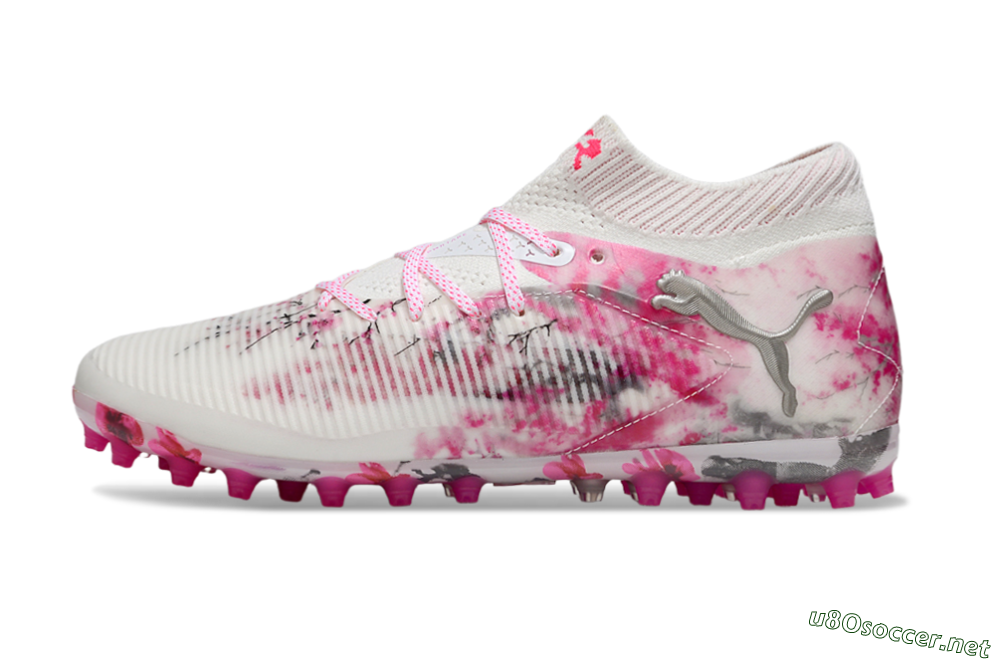 Men's Puma Future 8 Ultimate MG Football Boots - White/Pink/Silver 0