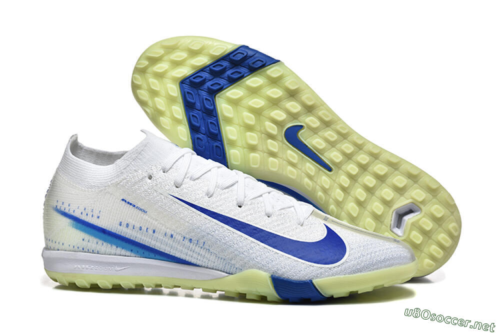 Men's Nike Air Zoom Mercurial Vapor 16 Elite TF Football Shoes - White/Blue/Beige 2