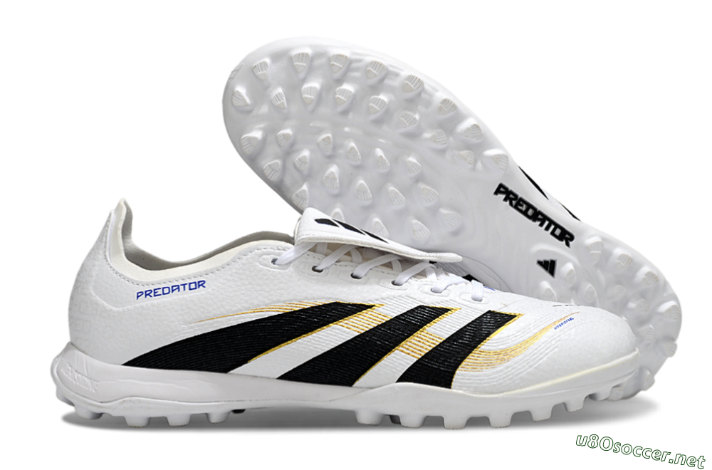 Unisex Adidas Predator 25 Elite Foldover Tongue TF Football Shoes - White/Black/Gold 2