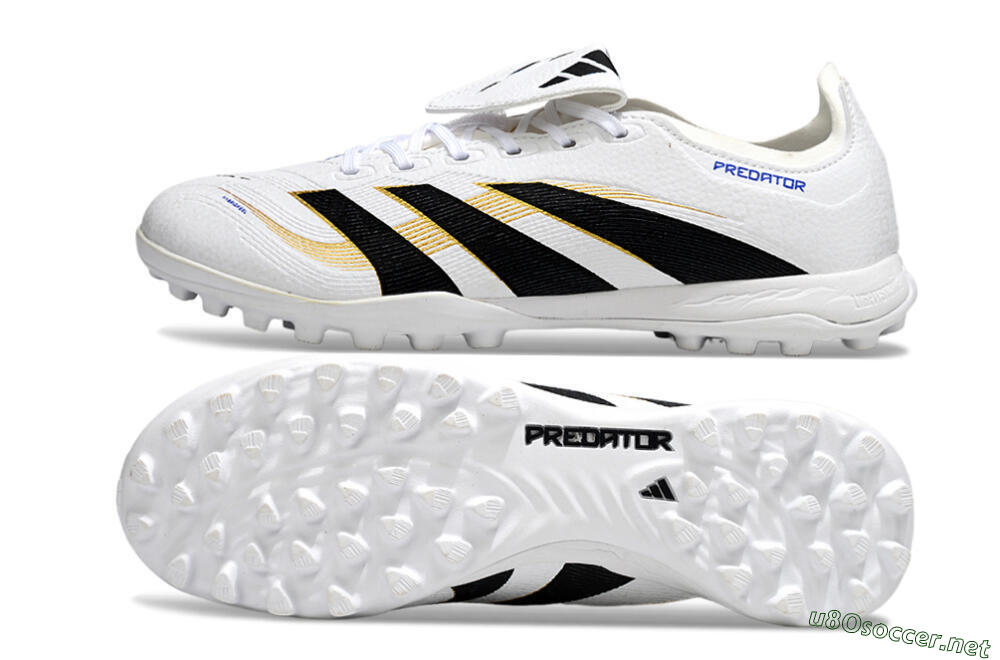 Unisex Adidas Predator 25 Elite Foldover Tongue TF Football Shoes - White/Black/Gold 1