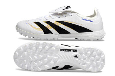 Unisex Adidas Predator 25 Elite Foldover Tongue TF Football Shoes - White/Black/Gold