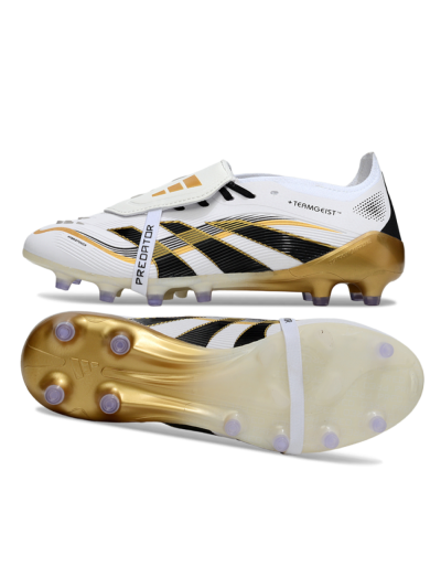 Men's Adidas Predator 25 Elite Foldover Tongue FG Football Boots - White/Black/Gold