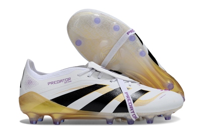 Men's Adidas Predator 25 Elite Foldover Tongue AG Football Boots - White/Black/Gold