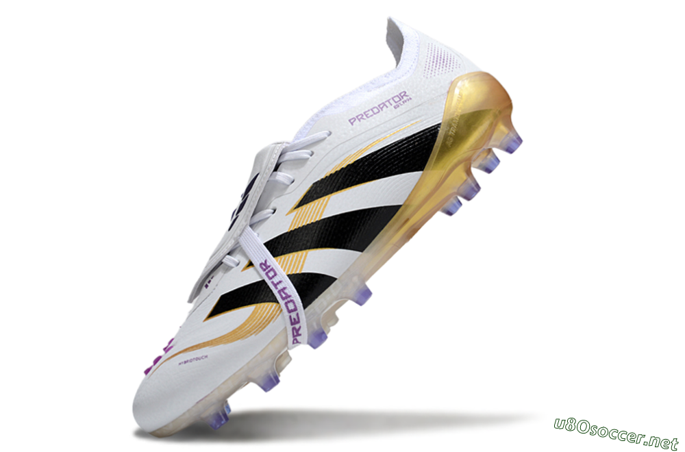 Men's Adidas Predator 25 Elite Foldover Tongue AG Football Boots - White/Black/Gold 5