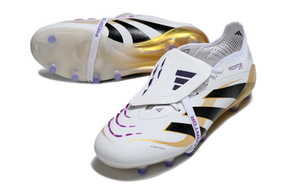 Men's Adidas Predator 25 Elite Foldover Tongue AG Football Boots - White/Black/Gold