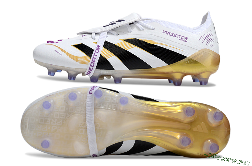Men's Adidas Predator 25 Elite Foldover Tongue AG Football Boots - White/Black/Gold 1