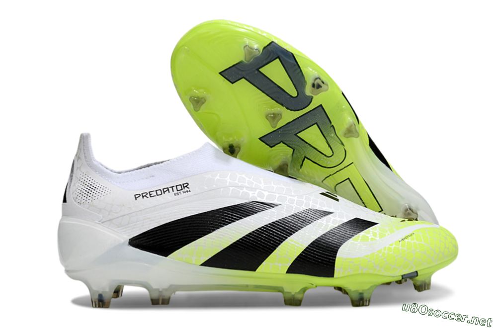 Men's Adidas Predator 25 Elite Laceless FG Football Boots - White/Black/Yellow 2