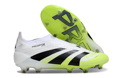 Men's Adidas Predator 25 Elite Laceless FG Football Boots - White/Black/Yellow