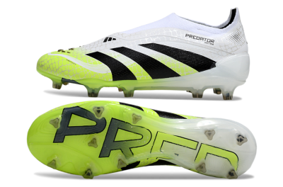 Men's Adidas Predator 25 Elite Laceless FG Football Boots - White/Black/Yellow