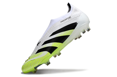 Men's Adidas Predator 25 Elite Laceless FG Football Boots - White/Black/Yellow