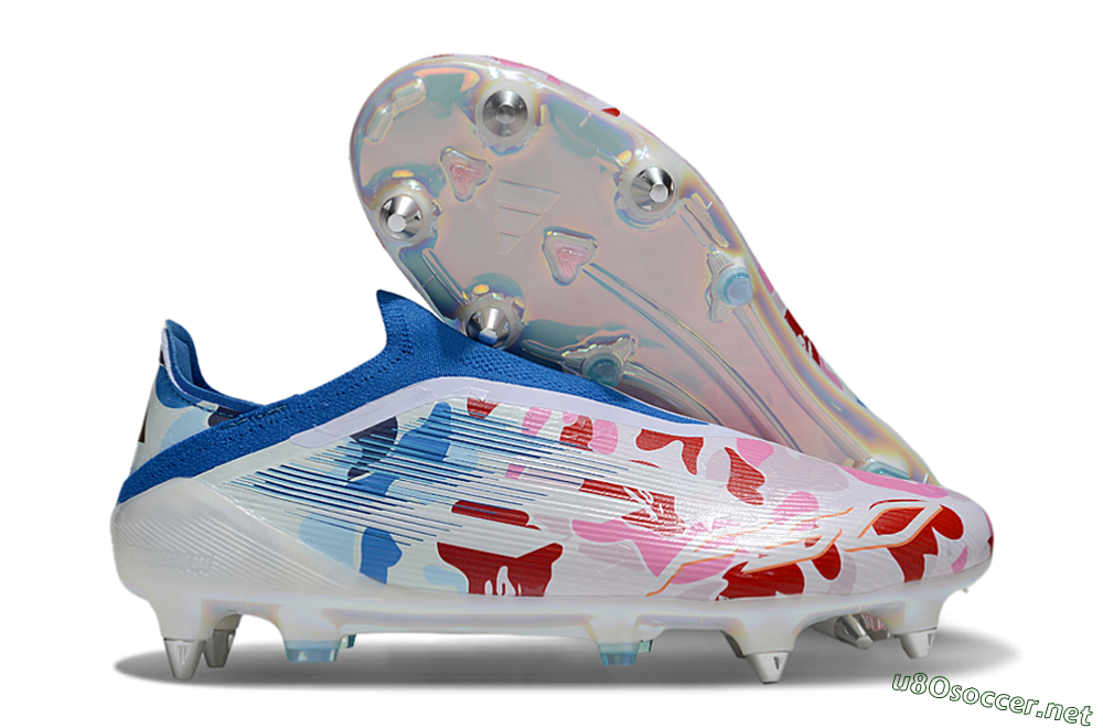Men's Adidas F50 Elite Laceless SG Football Boots - Pink/Whtie/Blue/Red 2