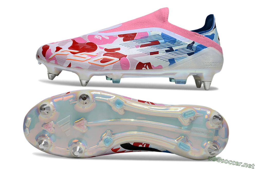 Men's Adidas F50 Elite Laceless SG Football Boots - Pink/Whtie/Blue/Red 1