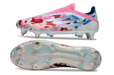 Men's Adidas F50 Elite Laceless SG Football Boots - Pink/Whtie/Blue/Red