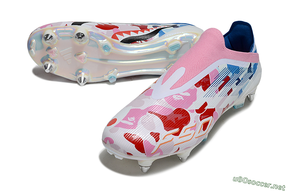Men's Adidas F50 Elite Laceless SG Football Boots - Pink/Whtie/Blue/Red 3