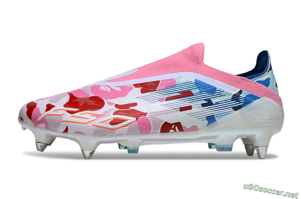 Men's Adidas F50 Elite Laceless SG Football Boots - Pink/Whtie/Blue/Red 0