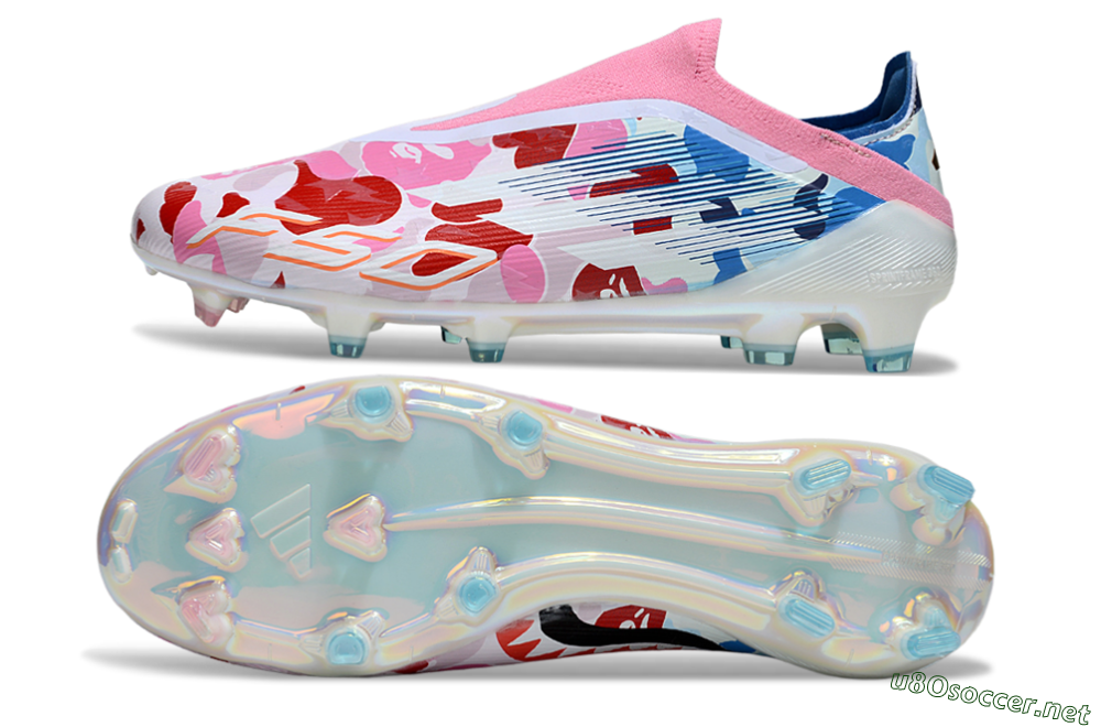 Unisex Adidas F50 Elite Laceless FG Football Boots - Pink/Whtie/Blue/Red 1