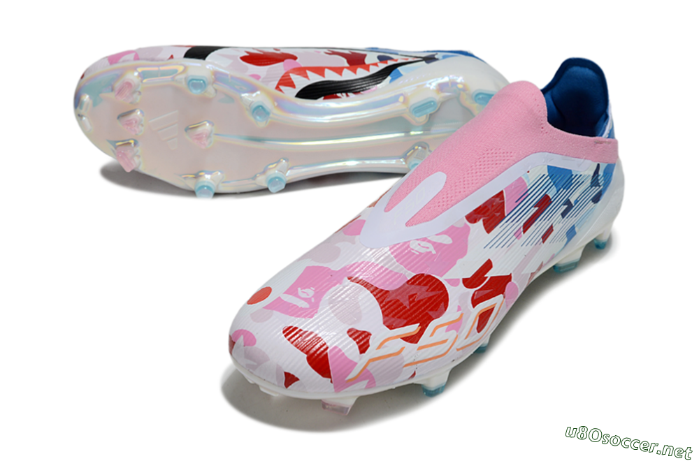 Unisex Adidas F50 Elite Laceless FG Football Boots - Pink/Whtie/Blue/Red 3