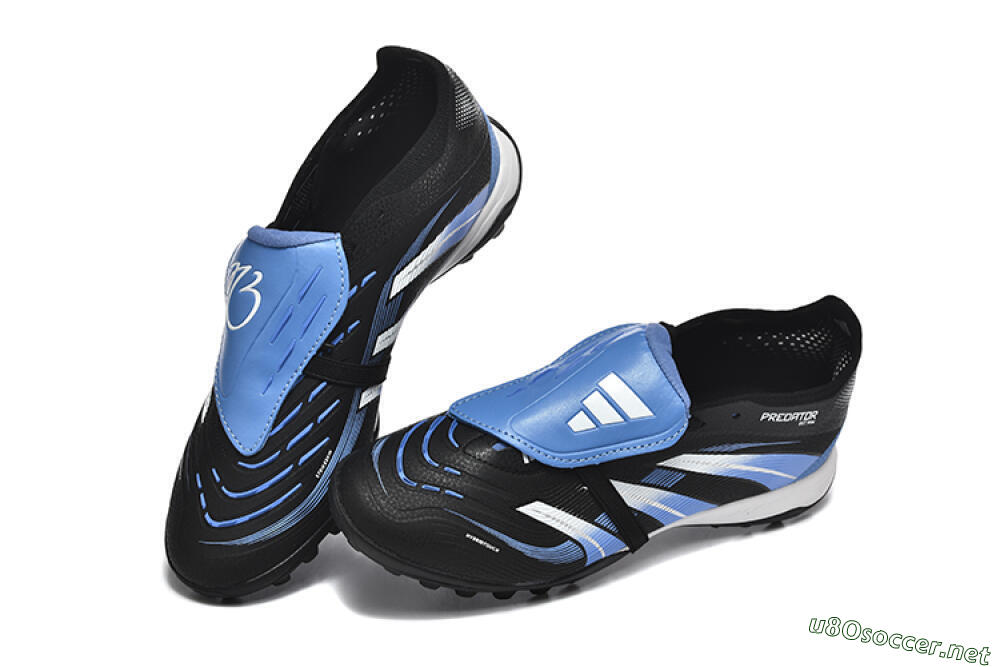 Unisex Adidas Predator 25 Elite Foldover Tongue TF Football Shoes - Black/White/Blue 6