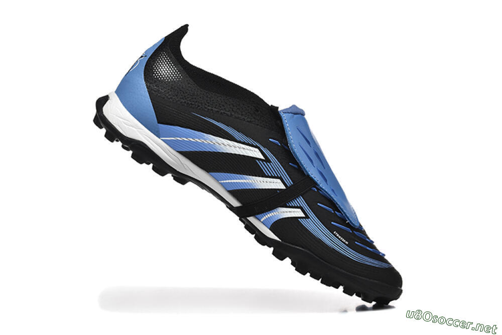 Unisex Adidas Predator 25 Elite Foldover Tongue TF Football Shoes - Black/White/Blue 7