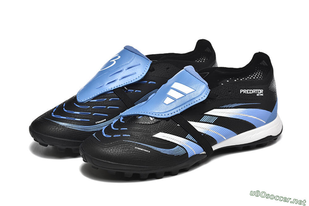 Unisex Adidas Predator 25 Elite Foldover Tongue TF Football Shoes - Black/White/Blue 5
