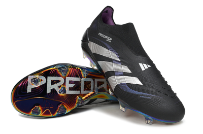 Unisex Adidas Predator 25 Elite Laceless FG Football Boots - Black/Silver/Blue