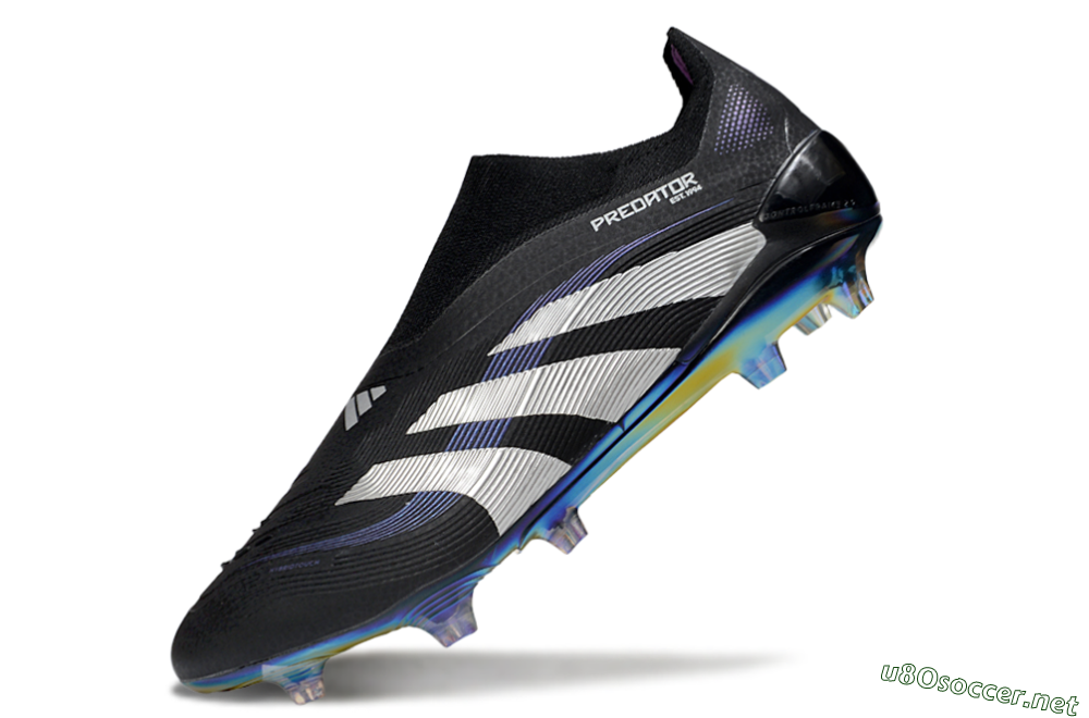 Unisex Adidas Predator 25 Elite Laceless FG Football Boots - Black/Silver/Blue 5