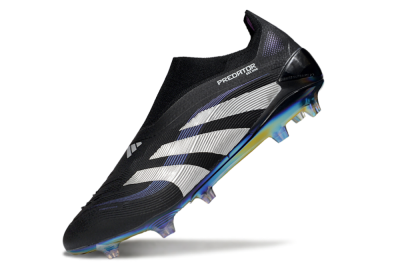 Unisex Adidas Predator 25 Elite Laceless FG Football Boots - Black/Silver/Blue