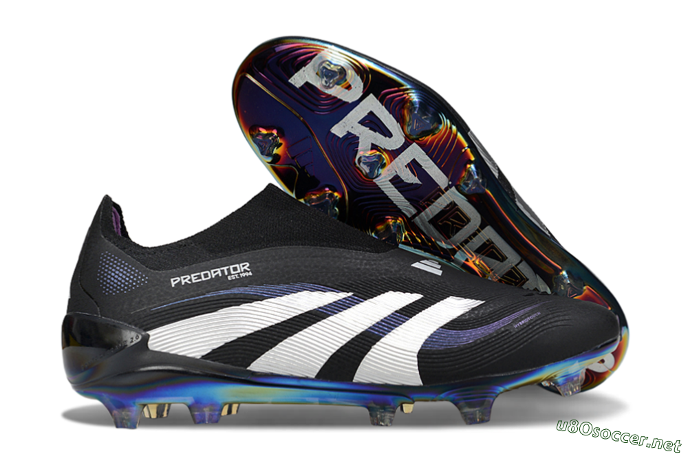 Unisex Adidas Predator 25 Elite Laceless FG Football Boots - Black/Silver/Blue 2