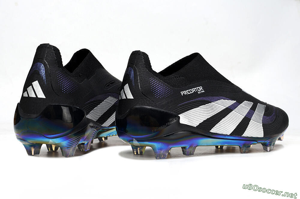 Unisex Adidas Predator 25 Elite Laceless FG Football Boots - Black/Silver/Blue 6