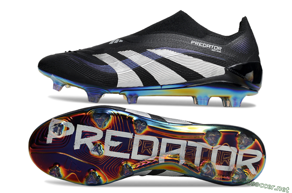 Unisex Adidas Predator 25 Elite Laceless FG Football Boots - Black/Silver/Blue 1
