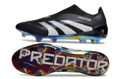 Unisex Adidas Predator 25 Elite Laceless FG Football Boots - Black/Silver/Blue