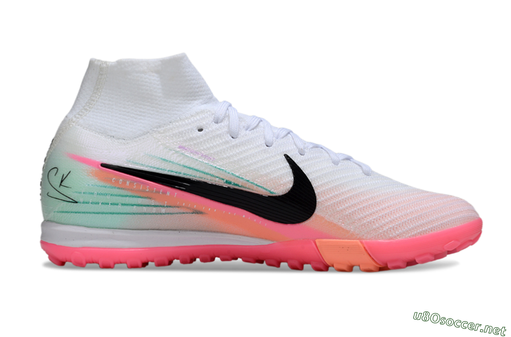 Unisex Nike Air Zoom Mercurial Superfly 10 Elite TF Football Shoes - White/Pink/Black 5