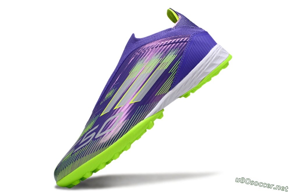 Unisex Adidas F50 Elite Laceless TF Football Shoes - Purple/Yellow/Silver 6