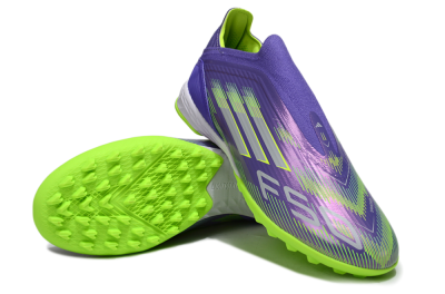 Unisex Adidas F50 Elite Laceless TF Football Shoes - Purple/Yellow/Silver
