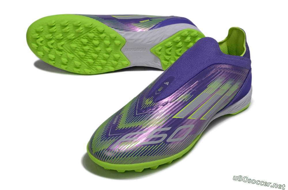 Unisex Adidas F50 Elite Laceless TF Football Shoes - Purple/Yellow/Silver 3