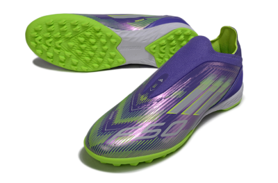 Unisex Adidas F50 Elite Laceless TF Football Shoes - Purple/Yellow/Silver