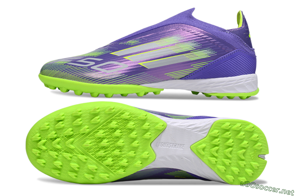 Unisex Adidas F50 Elite Laceless TF Football Shoes - Purple/Yellow/Silver 1