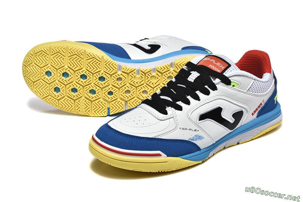 Men's Joma Top Flex IC Football Shoes - White/Black/Blue 3