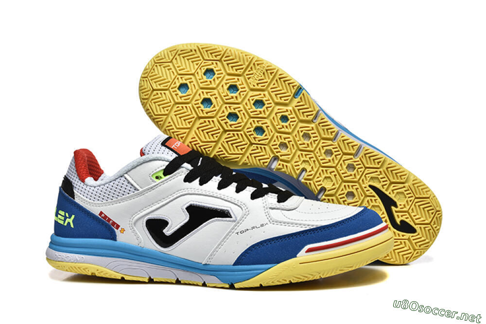 Men's Joma Top Flex IC Football Shoes - White/Black/Blue 2