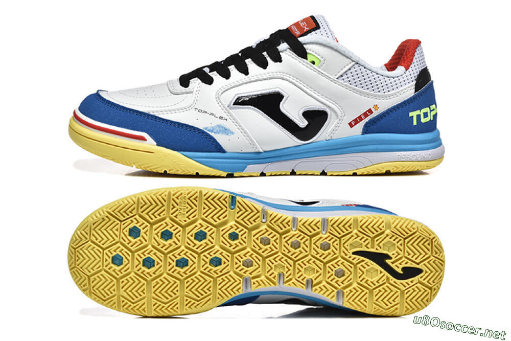 Men's Joma Top Flex IC Football Shoes - White/Black/Blue 1
