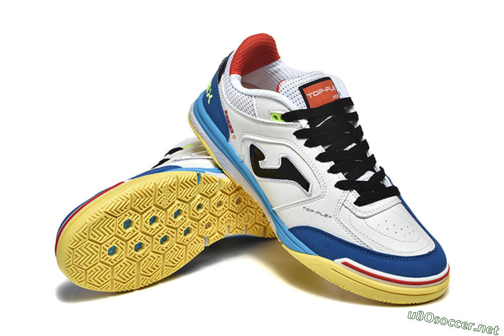 Men's Joma Top Flex IC Football Shoes - White/Black/Blue 4