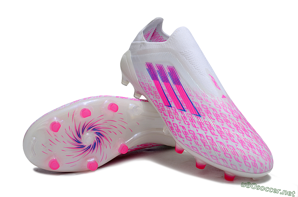 Men's Adidas F50 Elite Laceless FG Football Boots - White/Pink/Blue 3